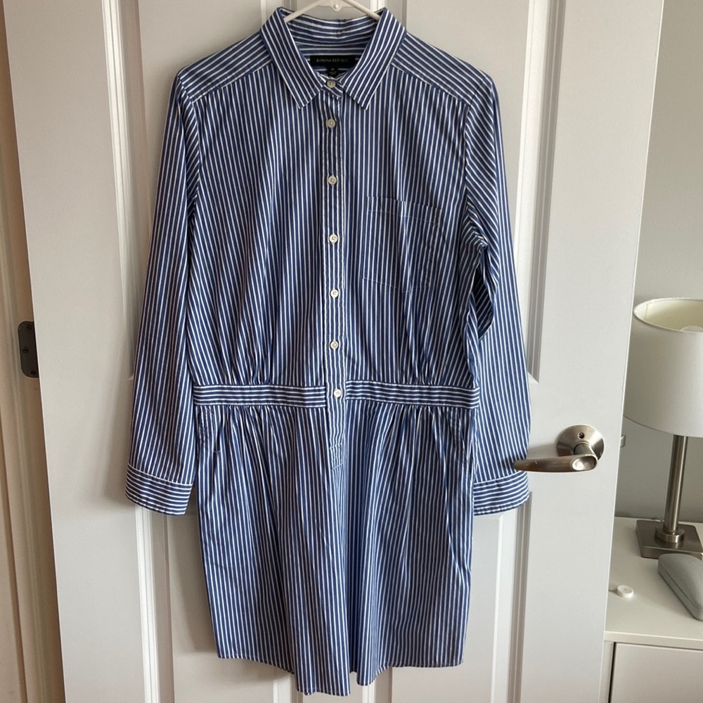 Banana Republic Blue and White Striped Shirt Dress